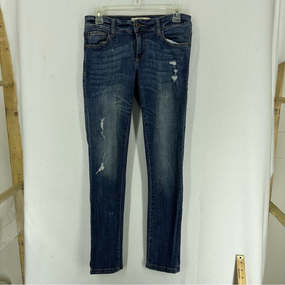 Zara Basic Dept Mid Rise Medium Wash‎ Skinny Distressed Jeans Woman’s 8 Blue